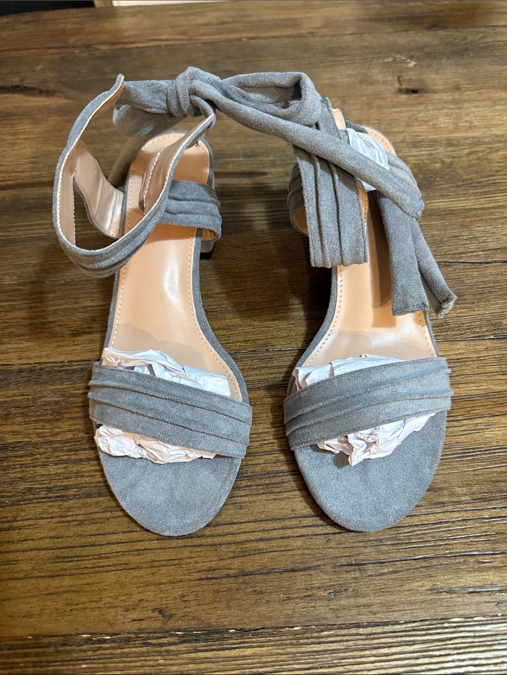 Women’s Grey Suede look Wrap-Ankle Sandals